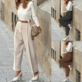 Spot 2025 Spring New Women's Fashion Temperament Pure Color Versatile High Waist Trousers