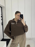 Women's Casual Half-Zip Embroidery Loose Long-Sleeved