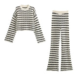 Women's INS Explosion Striped Knitting L Long Sleeve Horned Pants