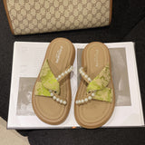 Slippers Women Wear Fashion 2025 New Pearl Decoration Cross With Seaside Holiday National Wind