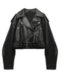 Retro Lapel Loose Imitation Leather Coat Personality Fashion Women's Fall Wash Zipper Type Leather