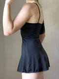 Y2K Retro Lace Patchwork Strap Bow Black Dress Mini Fashion Aesthetic Bow Club Party Sexy Dresses for Women