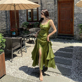 Zingj Holiday Backback Satin Sling Dress Female Early Spring 2023 New High Waist Slim Advanced Feeling