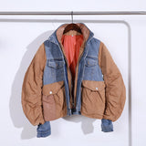 Patchwork Women Fly Coat Autumn Winter New Chic Fashion Turn-down Collar Loose Windbreaker 2022 High Street Bomber