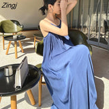 Dress Women Chic Pure Holiday Summer Simple Sleeveless Backless Design Ladies Sundress Loose Maxi Vestido All-match