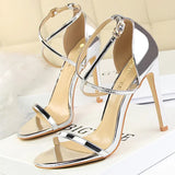Patent Leather Women Sandals Sexy High Heels Summer Super High Heels 11 Cm Women Stiletto Sandals Female Party