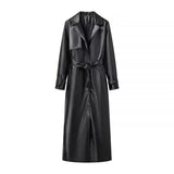 Explosion Women's Autumn/Winter New Overneck With Long Imitation Leather Wind