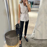 Zingj 2023 New Solid Color Lapel Sleeveless Lace Vest Jacket Casual Suit Female-Outfit