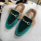 Rabbit Plus Plus Plush Bag Head Half Slippers Female Flat Base Lazy Outside Wearing Muller Shoes Size
