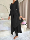 Autumn And Winter Design With A Sense Of Round Neck Opening Fork Long Coat Trousers Casual Fashion