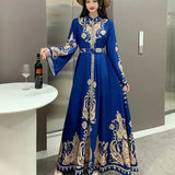 Court Style Trumpet Long Sleeve Clapping Waist Single Buckle A Word Positioning Print Dress Dress Dress