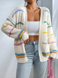 And Winter Rainbow Strip Knitted Cardigan Women's Sweater Fashion Loose Casual Knitted Shirt