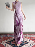 Purple Rhyme Abstract Print Dress New Chinese Style Improved Cheongsam Dress Sleeveless Body New Long Dress