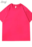Summer Oversized T-shirt For Women 220G Loose Short Sleeve Tees Solid Casual Basic Cotton T Shirts For Women