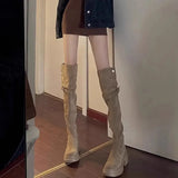 Show High] Maillard Two Folded Over The Knee Long Boots Women Thick And Thick Bottom Increase Display Thin High Barrel Knight