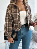 Shooting Autumn And Winter Casual Lattice Fake Pocket Long Sleeve Jacket Jacket Women's