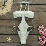 Solid Color Sling With High Open-Fork One-Piece Swimsuit Woman 2025 New All-In-One Sexy