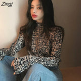 Women Turtleneck Print Casual Long Sleeve Autumn Comfortable Korean Style Chic All-match Slim Female Streetwear