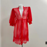Women Spring And Autumn Thin Mesh Long Sexy Long Sleeve Bathrobe Pyjamas Women Summer Lace Morning Robe