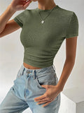 And Summer New Products To Repair The Folding Round Collar Knitting Short-Sleeved