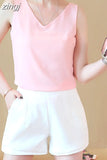 Women Tops Chiffon Blouses Women Sleeveless Top Woman V Neck Tank Tops Casual Woman White Tops Ladies Basic OL Shirts
