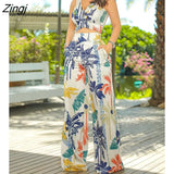 Women Tropical Print V Neck Sleeveless Crop Top & Long Pants Set 2PCS Suit Set Summer Spring Casual Vacation Female