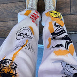 Women's Clothing 2025 Women's New Trousers Skeleton Element Trend Printing Plus Velvet High-Waisted Casual