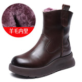 Cow Skin Retro Thick-Bottomed Boots Children Winter New Wool Short Boots Warm And Velvet Snow