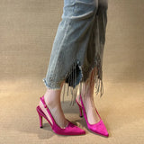 Classic Simple Gray High-Heeled Women's Sharp Head Behind A Word Buckle With Commute Banquet Fine