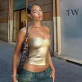 Zingj Women's Wear 2024 Winter New Solid Color Casual Chest Exposed Navel Sleeveless Gold Slim Vest