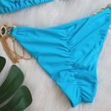 Zingj New Swimsuit Crystal Diamond Swimsuit Sexy Swimsuit Solid Color Strap Metal Chain Accessories