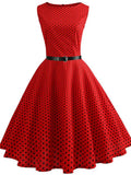 Print Summer Dress Women Sleeveless Tunic Elegant Vintage Dress Belt Party Dresses Casual Sundress