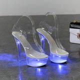 Zingj 34-43 Sexy Super High Heels Luminous Thin Heel Waterproof Platform Sandals Transparent Model Crystal Shoes Wedding
