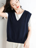 Zingj Blend 2024 Autumn / Winter New Ladies Loose V-Neck Solid Color Short Cover Vest Knit Vest Vest-Outfit