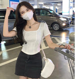 Zingj Collar T-Shirt Women's Summer Korean Version 2024 New Spice Girl Design Sense Slim Slim Short Short-Sleeved