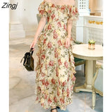 Floral Elegant Dress Women Luxury Evening Beach Maxi Summer Dresses Trend 2022 Party Chic One-piece Dress Korean