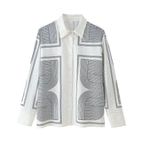 Women's Collar Loose Long-Sleeved Shirt Print Twill Shirt