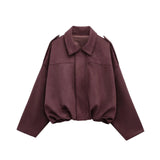 Autumn And Winter Bomber Jacket Bat Sleeve Zipper Loose Velvet Texture Coat Female Casual
