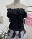 Shooting Pure Wind Lotus Leaf Side With A Word Shoulder Bra Small Vest Short Three-Dimensional Flowers Sleeveless Top