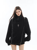 Zingj Zip Hoodie Female Fall High Street Metallic Matching Jacket Niche Hollowed-Out Design Hoodie