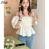Neck Hotsweet Blouses Women Off Shoulder Young Ins Girls Korean Sexy Tender Slim Fashion Summer Crop Tops Chic