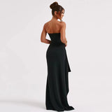 New Evening Dress Party Woman's Word Collar T-Shirt Sexy Bare Back High Open Fork