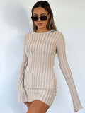 Zingj Women's New Sexy Long Sleeve Lace-Hole Sweater Dress-Outfit