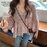Chiffon Shirt Women Sweet Tops Blouse 2023 Spring New Korean Floral Print Long Sleeve Casual Loose Slim Lady Clothes