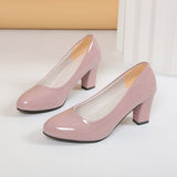 New Fashion Light Mouth Single Shoes Round Head Thick Heel Shoes Patent Leather Pure Women's