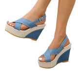 Zingj Summer Platform Platform Sandals Denim Cross Buckle Beach