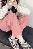Pants Women Wide-leg Autumn Corduroy Chic Loose All-match Pink Teens Korean Style Streetwear New Stylish Leisure