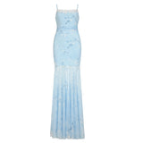 Chinese Chinese Light Green Shoulder Butterfly Print Fishtail Sling Skirt Sexy Hip Through Mesh