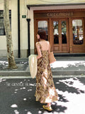 Xixi 2025 Autumn New White Standard Elegant High-Rise Sling Dress Thin Print Dress Women