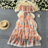 Spring New Holiday High Sense Shoulder Lotus Lace Lace Lace Lace Lace Swing Print